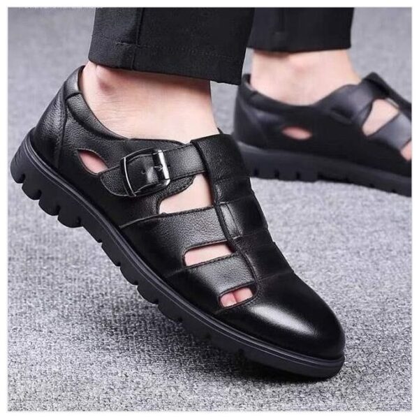 Men's Palm Sandals PU Leather Shoes Comfortable Soft Sole Casual Black