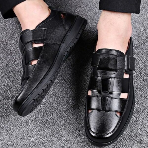 Men's Palm Sandals PU Leather Shoes Comfortable Soft Sole Casual Black - Image 3