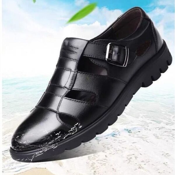 Men's Palm Sandals PU Leather Shoes Comfortable Soft Sole Casual Black - Image 2